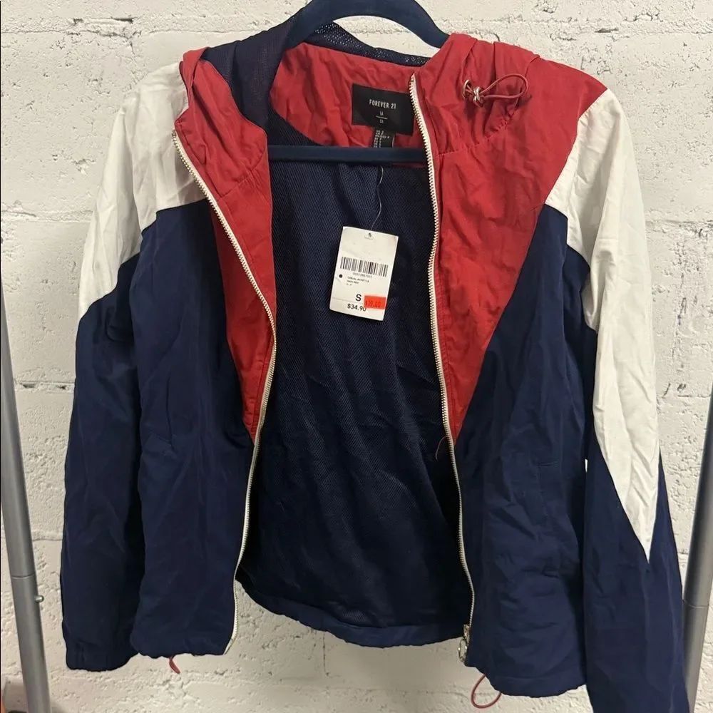 Forever 21 Women's Tricolor Windbreaker Small - NEW Tags - Red White & Blue
